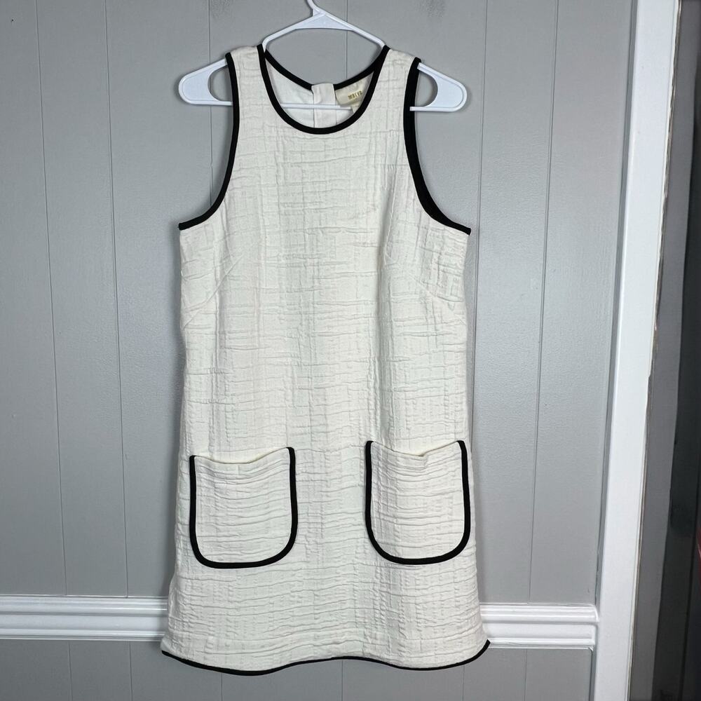 Maeve by Anthropologie Textured Shift Dress Small Sleeveless Contrast Pockets